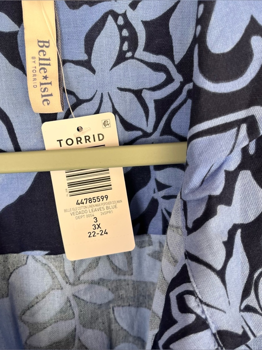 Torrid Belle Isle Popover Dolman Dress Size 3X New With Tags Cotton Blue Floral - Picture 5 of 9